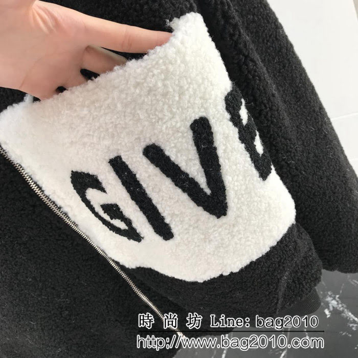 GVC紀梵希 18ss秋冬新款 下擺拼色字母圖案 羊羔毛薄棉外套 情侶款 ydi1662